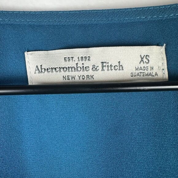Abercrombie & Fitch Womens Bell Peasant Sleeve Lace-Up V-Neck Teal Blouse Top XS - Picture 7 of 8